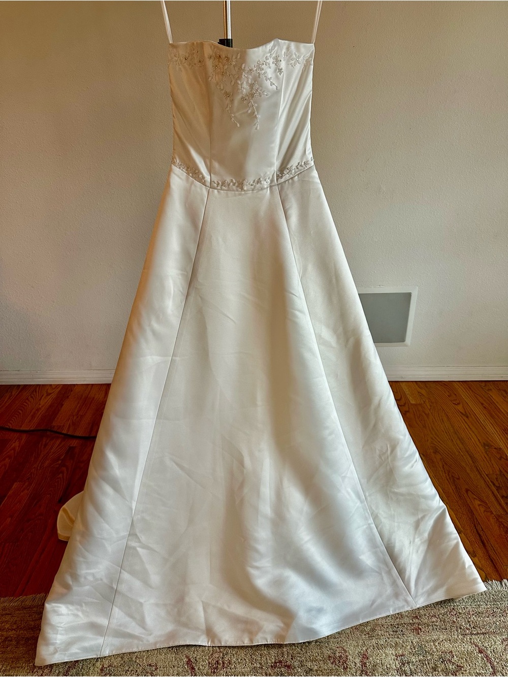 Barbra Allin Ivory Satin A-Line Dress Wedding Dress with Beaded Bodice